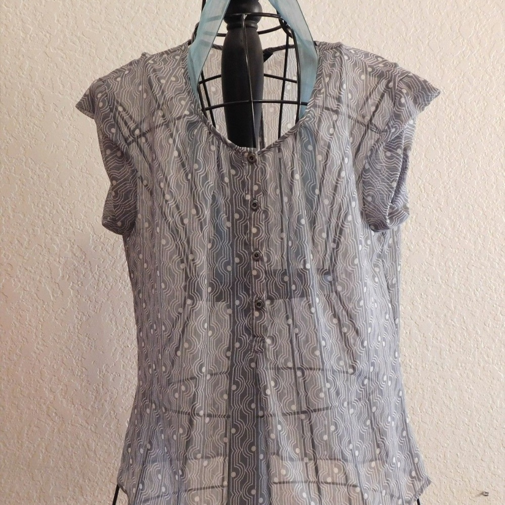 Banana Republic Gray Print Scoop Neck Blouse M